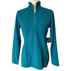 NEW EDDIE BAUER Quarter Zip Fleece Jacket Teal Blue Green Size Small Petite
